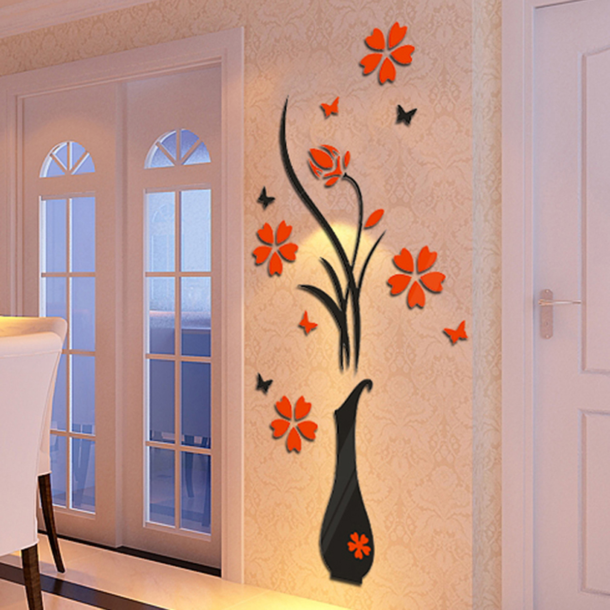 S M L Room Hallway Flower Crystal 3D Wall Sticker Acrylic Tree Decal